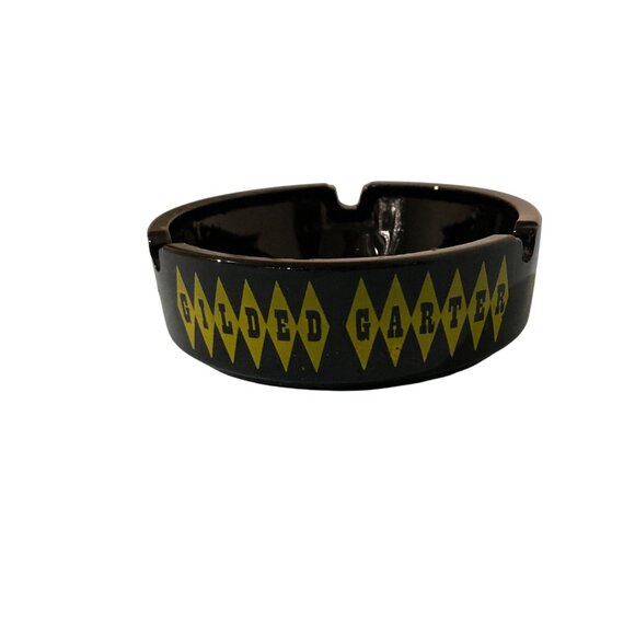 Ashtray Honky Tonk Entertainment Black Glass Gilded Garter Colorado - Picture 2 of 6